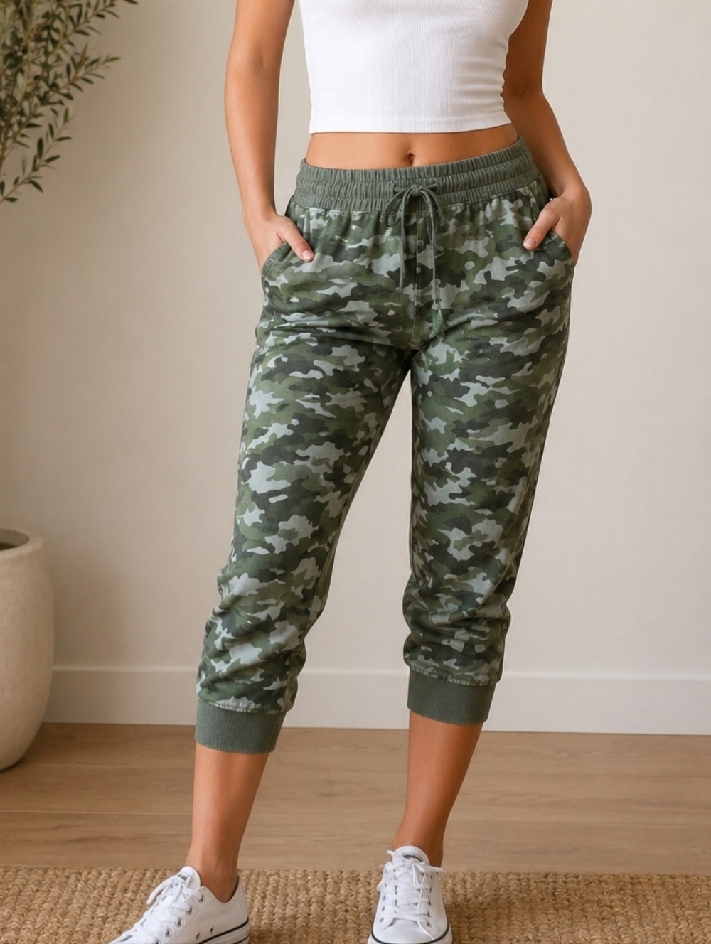 TimeAndTru Camouflage Relaxed Capries, Xs